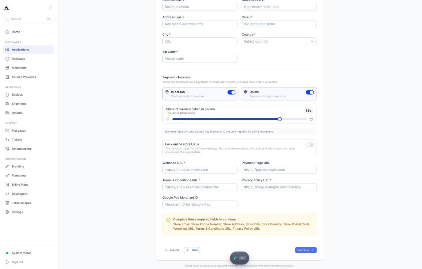 Store step with both payment channels and the online URLs