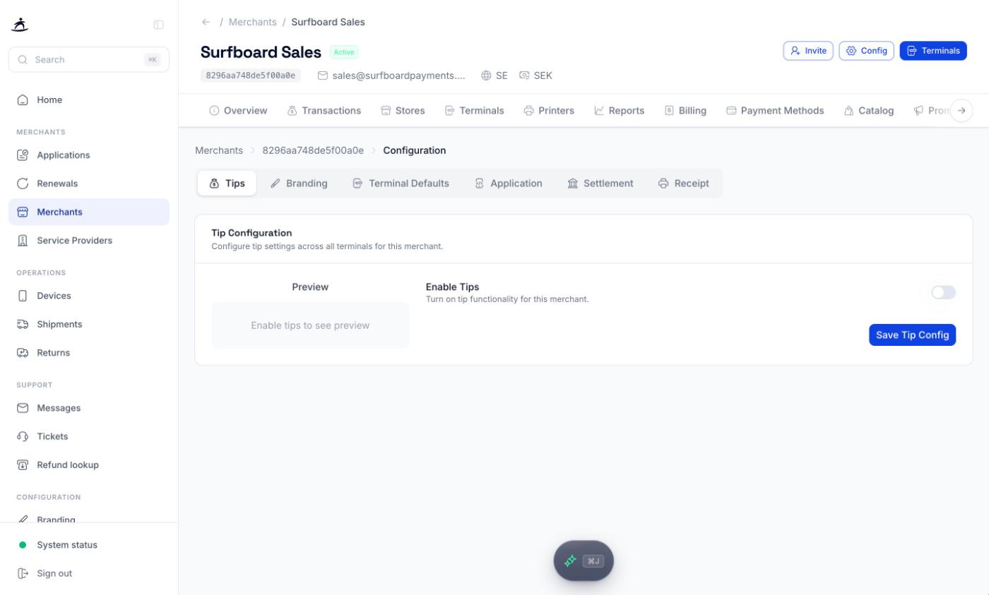 Merchant tip configuration