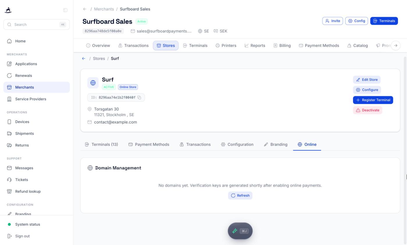 Online tab with Domain Management