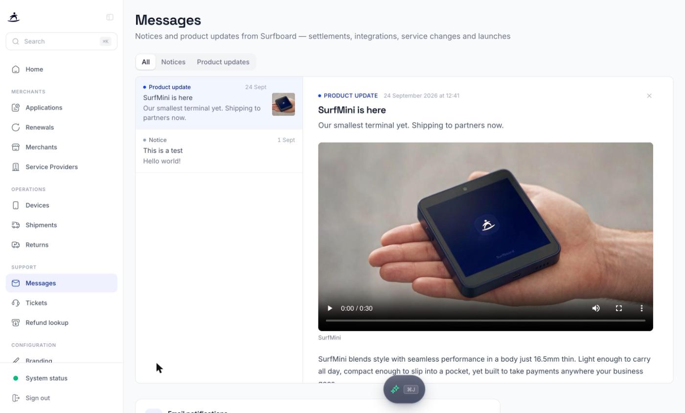 An opened product update in the reading pane